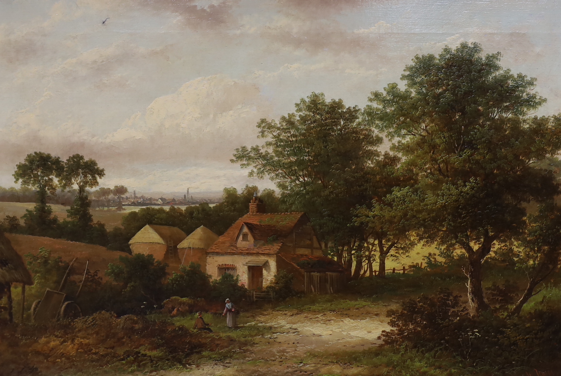 William Yates (1845-1934), pair of oils on canvas, Figures before thatched cottages, signed, each 75cm x 49cm